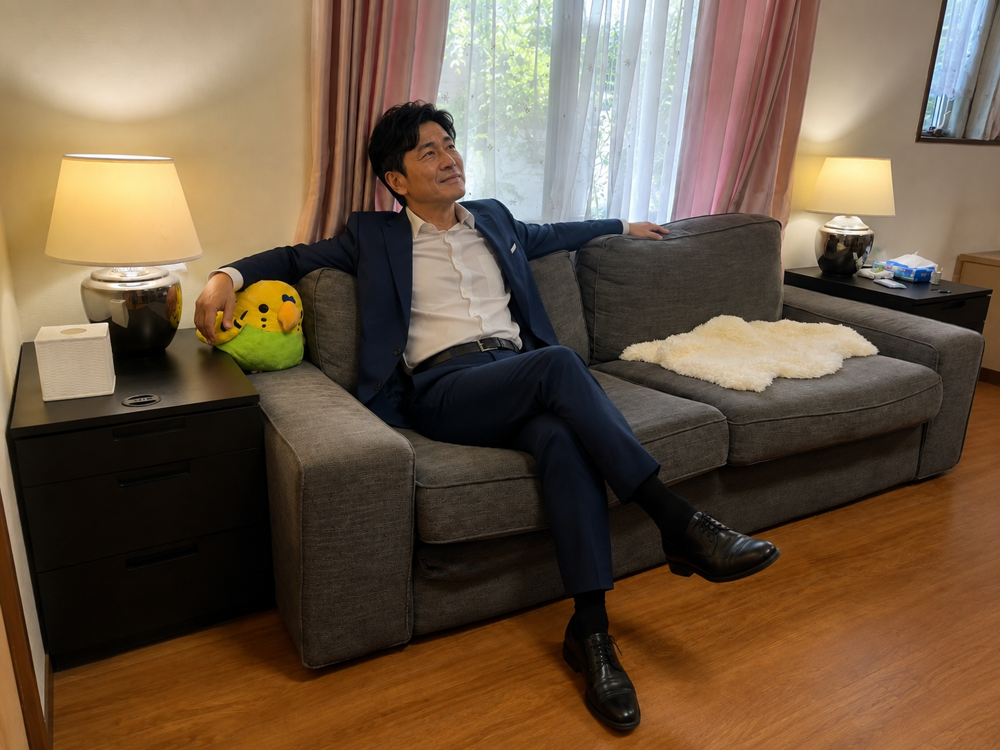 Relaxing on the living-room sofa