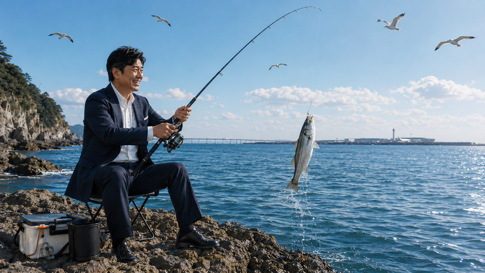 A day off fishing by the sea